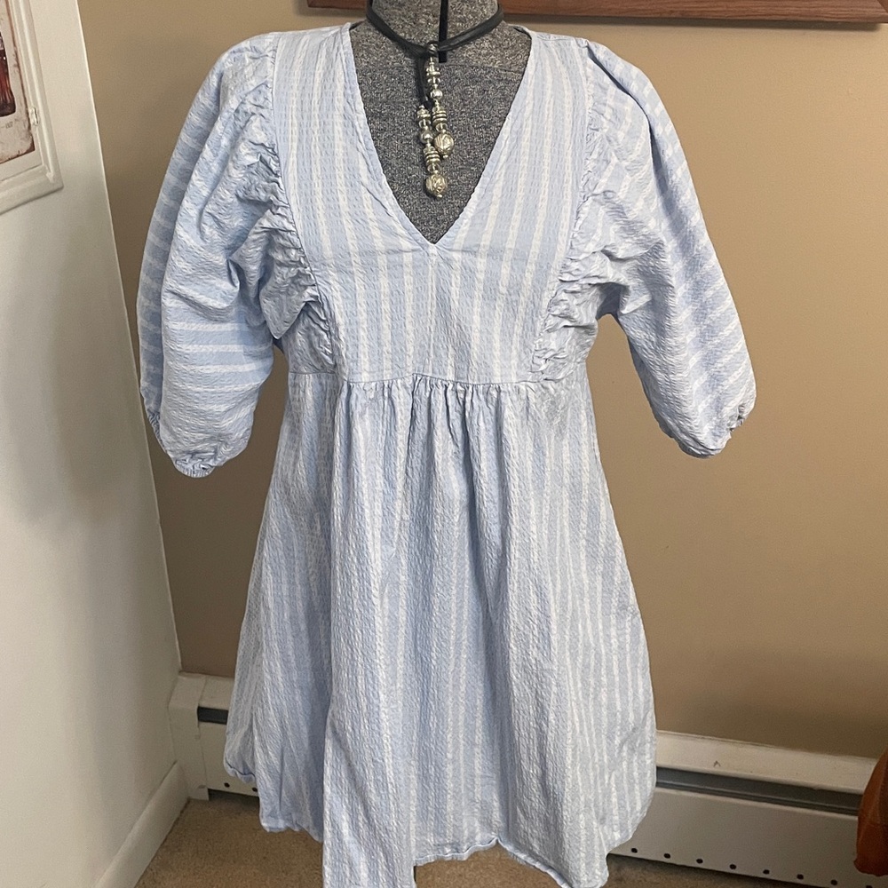 a new day Blue and White Textured Dress